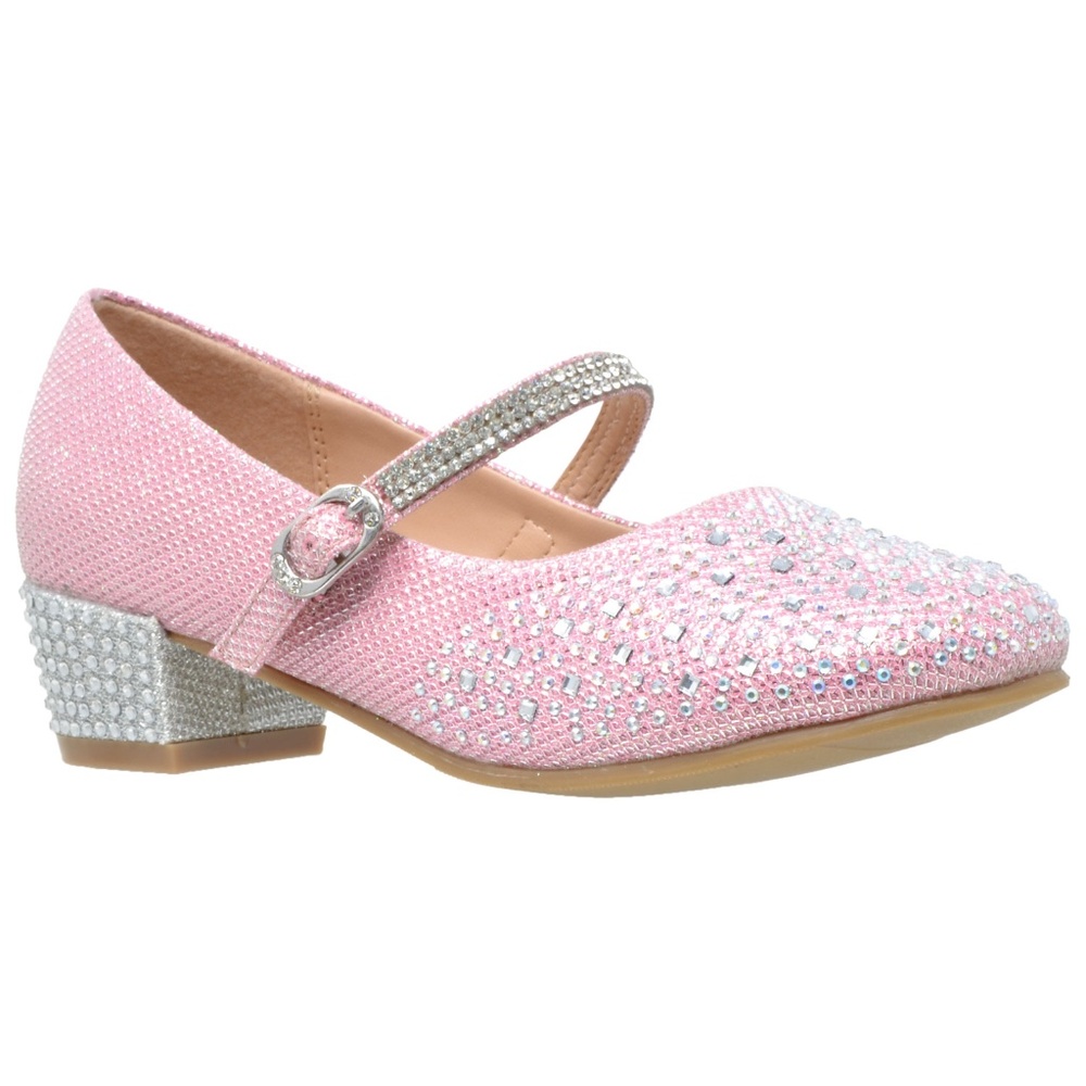 Kids Pink Glitter Rhinestone Low Heel Mary Jane